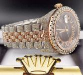 Rolex Datejust 36mm 18k Rose Gold & Steel Custom 16ct Iced Diamonds Roman Dial